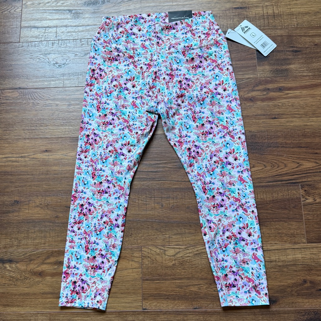 Rbx Women’s Multi Color Floral Peached Tech Flex Crop Leggings Size Large Nwt